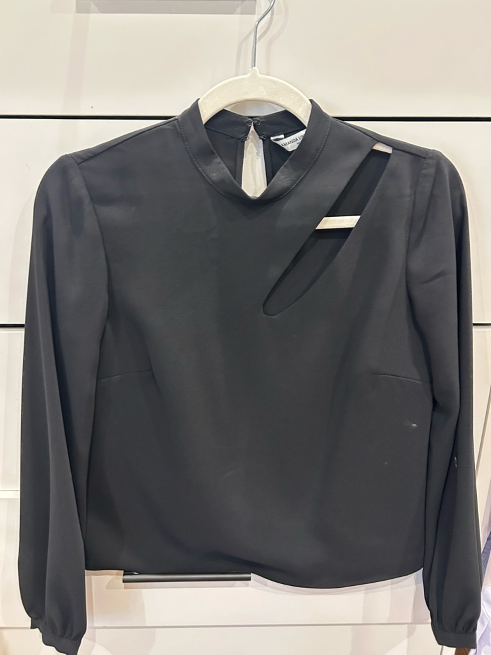Amanda Uprichard Black Asymmetric Cutout Long-Sleeve Blouse